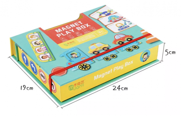 Cutie verde cu 45 piese Puzzle magnetic Vehicule [8]