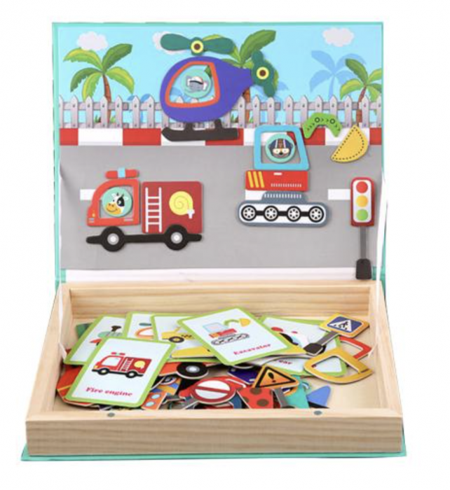 Cutie verde cu 45 piese Puzzle magnetic Vehicule [9]