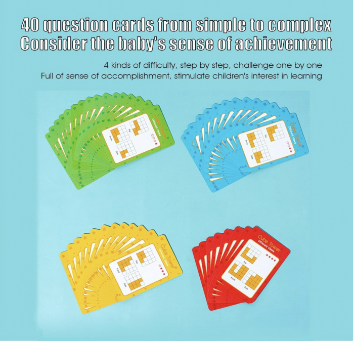 Cutiuta de invatare 3D, cu 50 carduri si cuburi, din lemn [13]