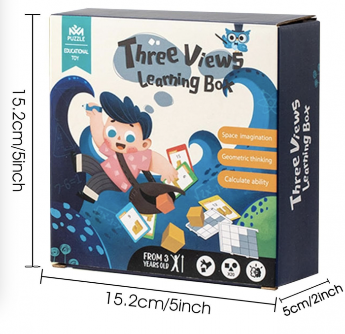 Cutiuta de invatare 3D, cu 50 carduri si cuburi, din lemn [10]