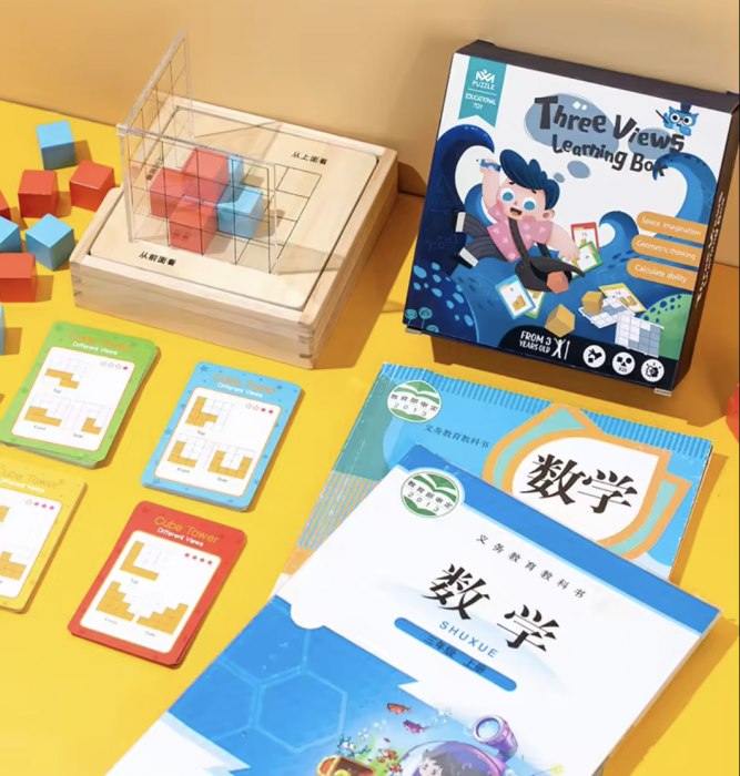 Cutiuta de invatare 3D, cu 50 carduri si cuburi, din lemn [2]