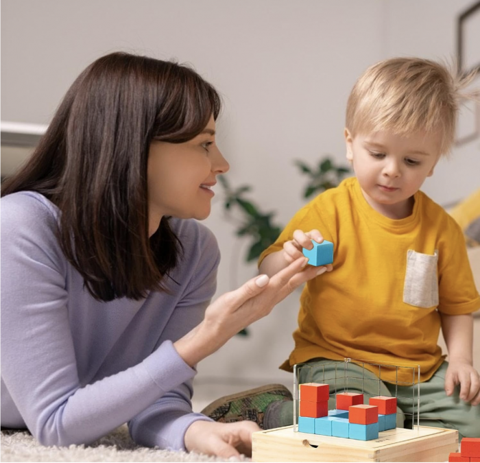 Cutiuta de invatare 3D, cu 50 carduri si cuburi, din lemn [9]