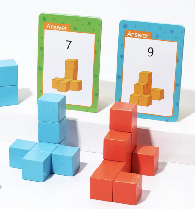 Cutiuta de invatare 3D, cu 50 carduri si cuburi, din lemn [4]