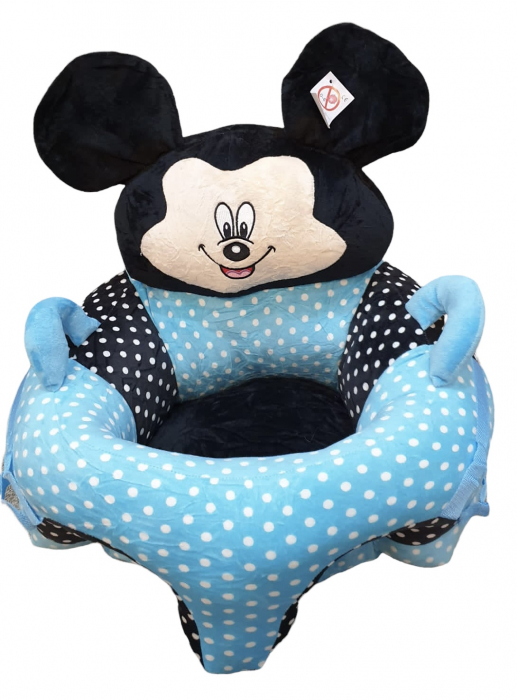 Fotoliu bebe cu spatar si arcada - Mickey Mouse 3D, bleu, din plus