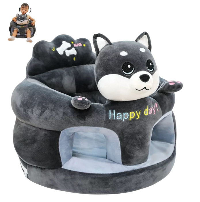 Fotoliu bebe cu spatar si suport de picioare - Pisicuta gri inchis Happy Day [3]