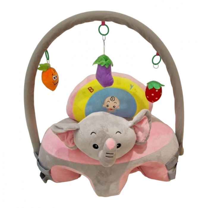 Fotoliu bebelusi cu spatar, sustinere picioare si arcada cu jucarii, Elefantica roz [2]