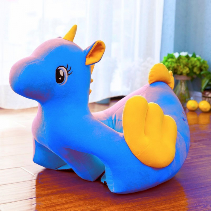 Fotoliu pentru bebe din plus cu spatar si suport de picioare - Unicorn Albastru [1]