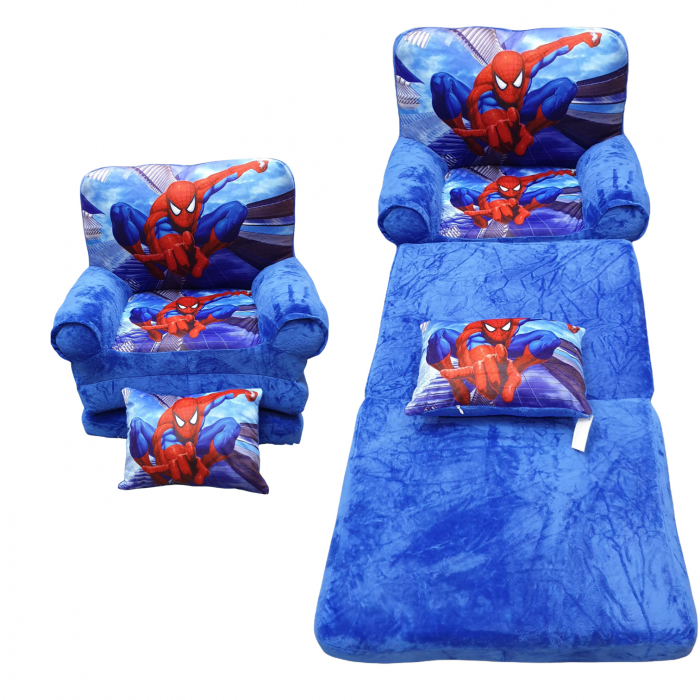 Fotoliu si perna spiderman, cu 3 placi, extensibil la 115 cm