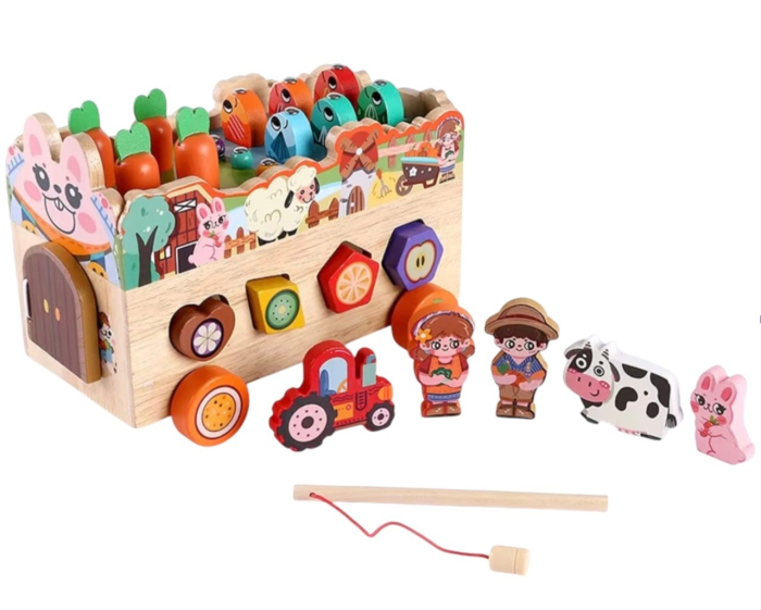 Masinuta cu activitati educative Montessori ,   Ferma, din lemn