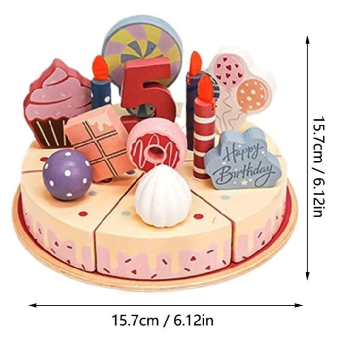 Jucarie lemn Tort aniversar Montessori, cu 24 accesorii, din lemn, roz [3]