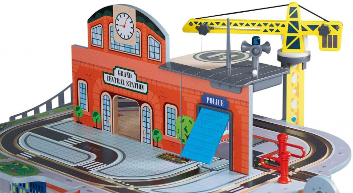 Gara de trenuri Jumbo Deluxe cu 3 etaje, cu circuit, heliport, spalatorie, din lemn [10]