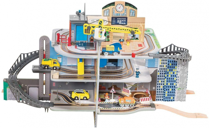 Gara de trenuri Jumbo Deluxe cu 3 etaje, cu circuit, heliport, spalatorie, din lemn [2]