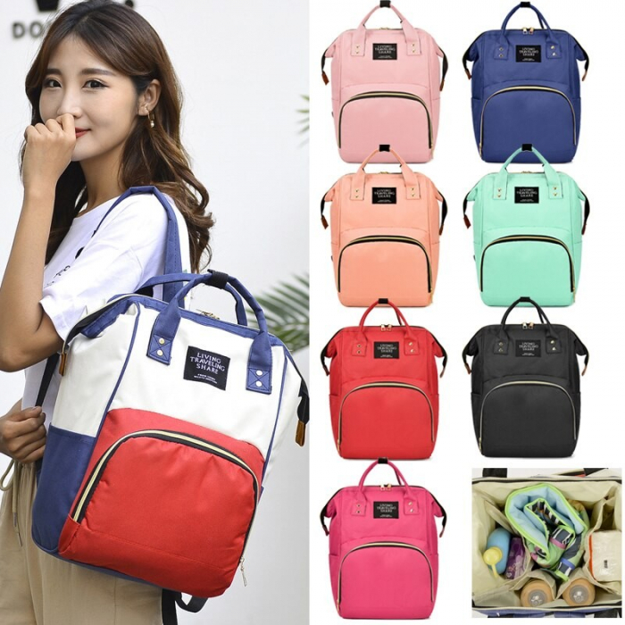 Geanta rucsac Living Share pentru mamicile de bebelusi, Rosu-Alb-Bleumarin [2]