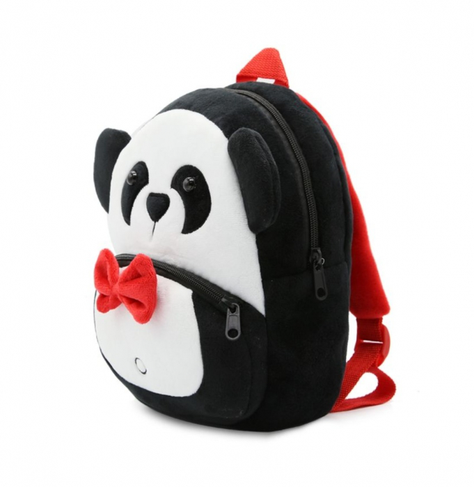 Ghiozdan animale, din plus, pentru gradinita - panda, negru cu alb