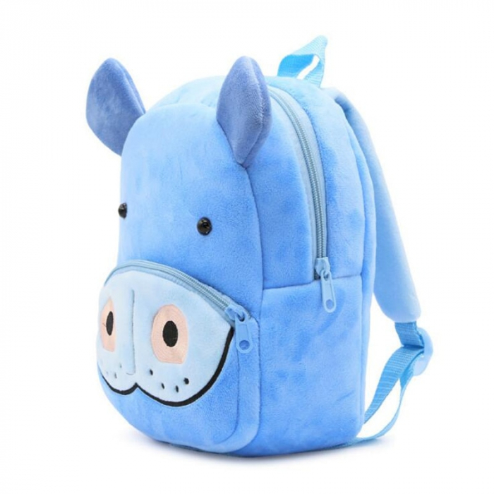 Ghiozdan animale, din plus, pentru gradinita - hipopotam, bleu