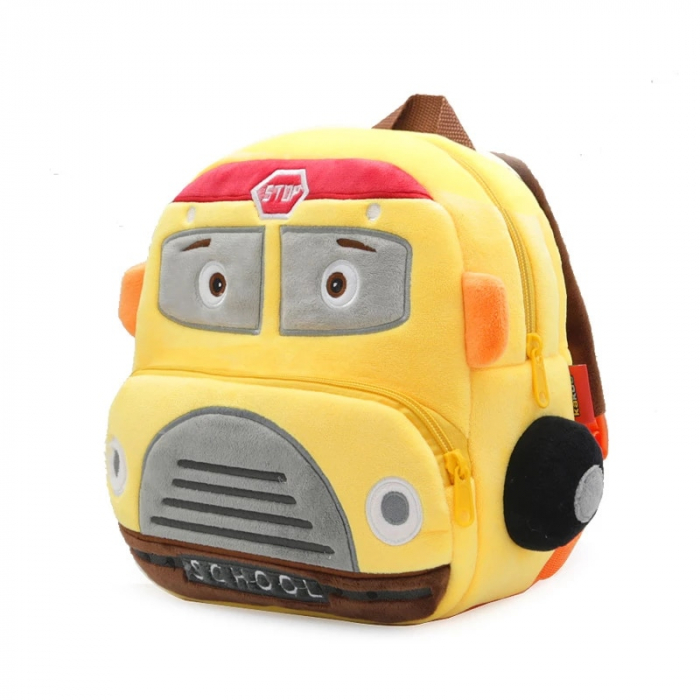 Ghiozdan masina school bus, din plus, pentru gradinita - galben