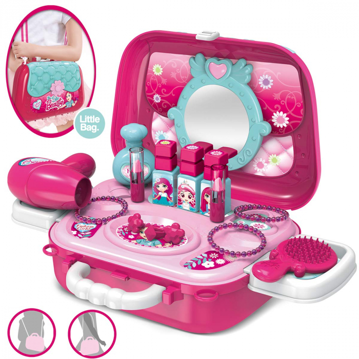 Set de beauty cu diverse accesorii, geanta infrumusetare, tip montessori