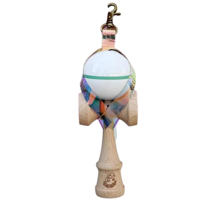 Husa pentru Kendama din PVC, Breloc cu Catarama de Agatare, 12 x 6 cm, Alb Multicolor [1]