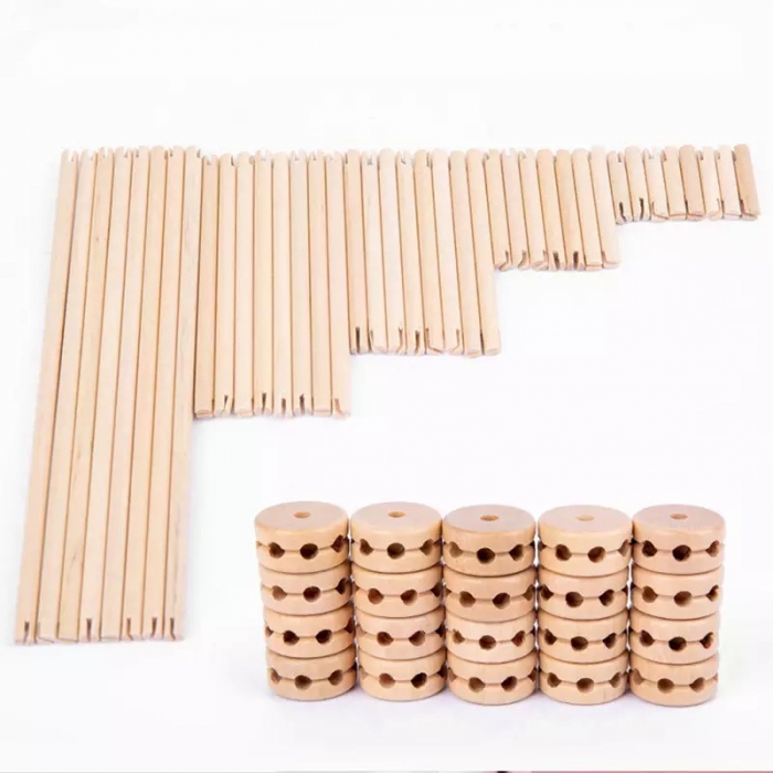 Joc Montessori de Inteligenta, Motricitate si Constructie, cu 80 piese, din lemn [7]