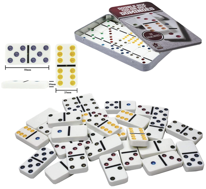 Joc clasic de Domino Double Six, 28 piese in cutie metalica de depozitare [4]