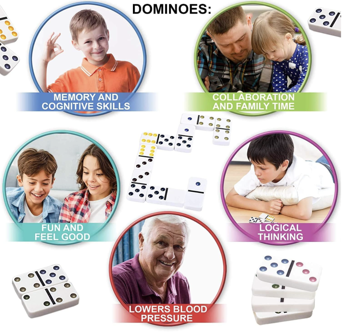 Joc clasic de Domino Double Six, 28 piese in cutie metalica de depozitare [3]