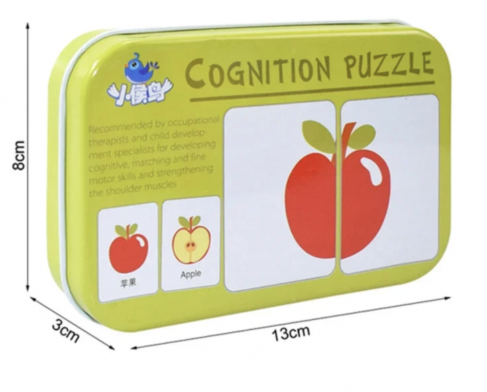 Joc cognitiv de asociere imagini Fructe, in cutie metalica verde [6]