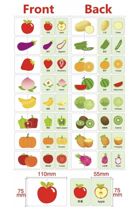 Joc cognitiv de asociere imagini Fructe, in cutie metalica verde [5]