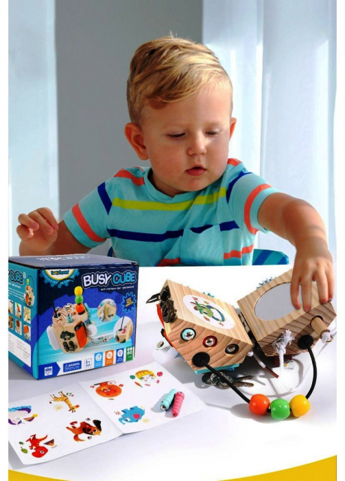 Joc Cub Busy Board cu 14 activitati, multifunctional, din lemn [14]