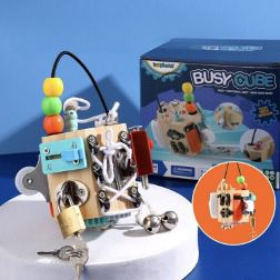 Joc Cub Busy Board cu 14 activitati, multifunctional, din lemn [10]