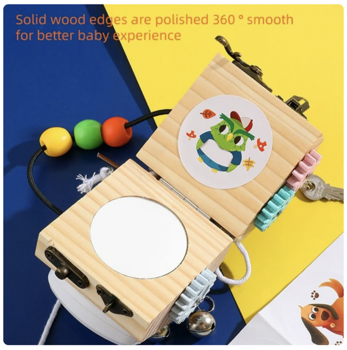Joc Cub Busy Board cu 14 activitati, multifunctional, din lemn [5]
