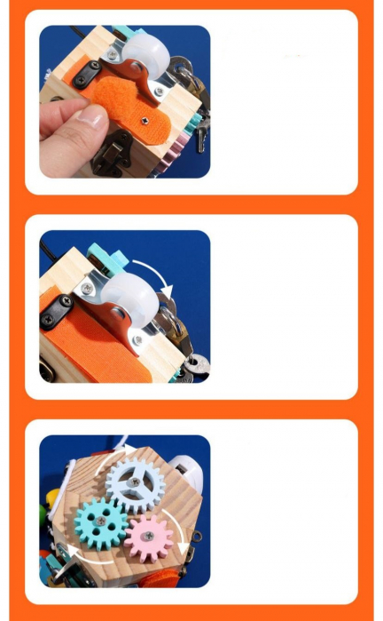 Joc Cub Busy Board cu 14 activitati, multifunctional, din lemn [7]
