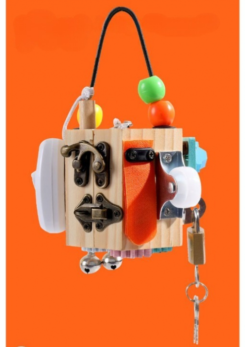 Joc Cub Busy Board cu 14 activitati, multifunctional, din lemn [16]