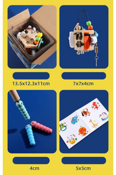 Joc Cub Busy Board cu 14 activitati, multifunctional, din lemn [17]