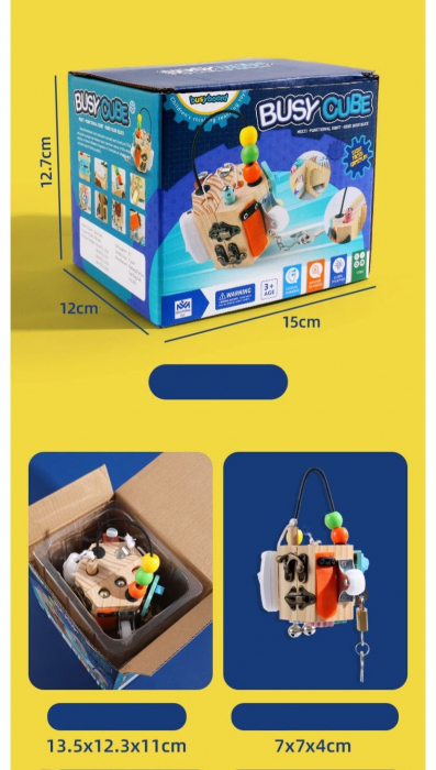Joc Cub Busy Board cu 14 activitati, multifunctional, din lemn [11]