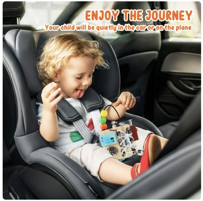 Joc Cub Busy Board cu 14 activitati, multifunctional, din lemn [4]