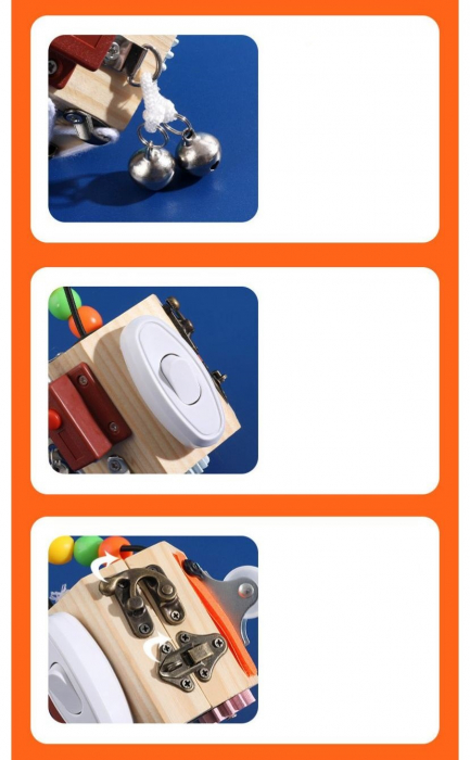 Joc Cub Busy Board cu 14 activitati, multifunctional, din lemn [9]