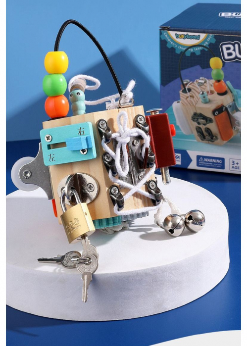 Joc Cub Busy Board cu 14 activitati, multifunctional, din lemn [3]