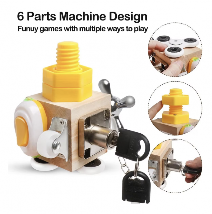Joc Cub Busy Board cu chei si spinner, multifunctional, 7 in 1 tine-l ocupat [4]
