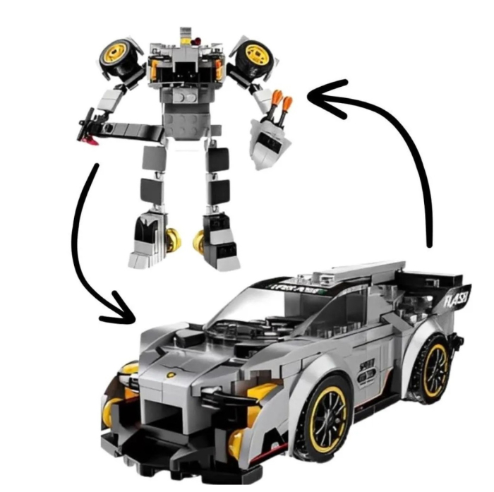 Joc de construit 2 in 1 masina de curse pull back si robot, 212 piese [6]