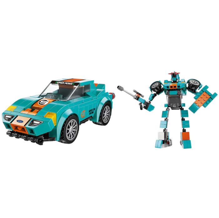 Joc de construit 2 in 1 masina de curse pull back si robot, 196 piese [5]