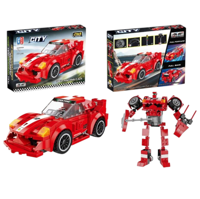 Joc de construit 2 in 1 masina de curse pull back si robot, 211 piese [4]
