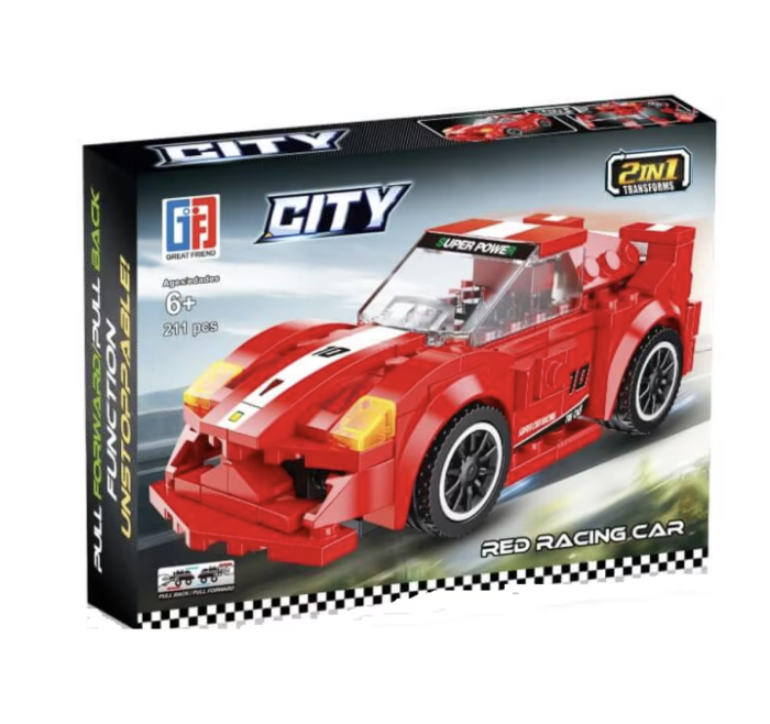 Joc de construit 2 in 1 masina de curse pull back si robot, 211 piese [5]