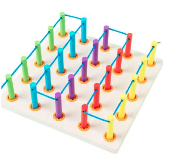 Joc de Indemanare cu Sireturi, Tabla Montessori din Lemn, Dezvoltare si Logica [3]