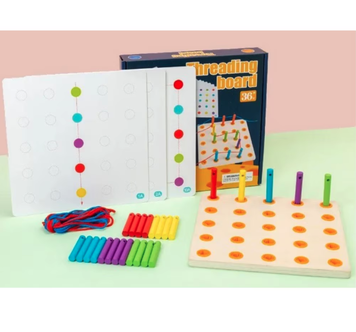Joc de Indemanare cu Sireturi, Tabla Montessori din Lemn, Dezvoltare si Logica [2]