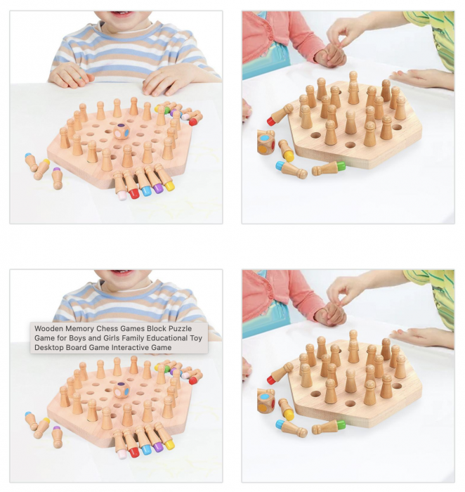 Joc de memorie Hexagonal Memory Chess, cu 24 pini, din lemn [9]