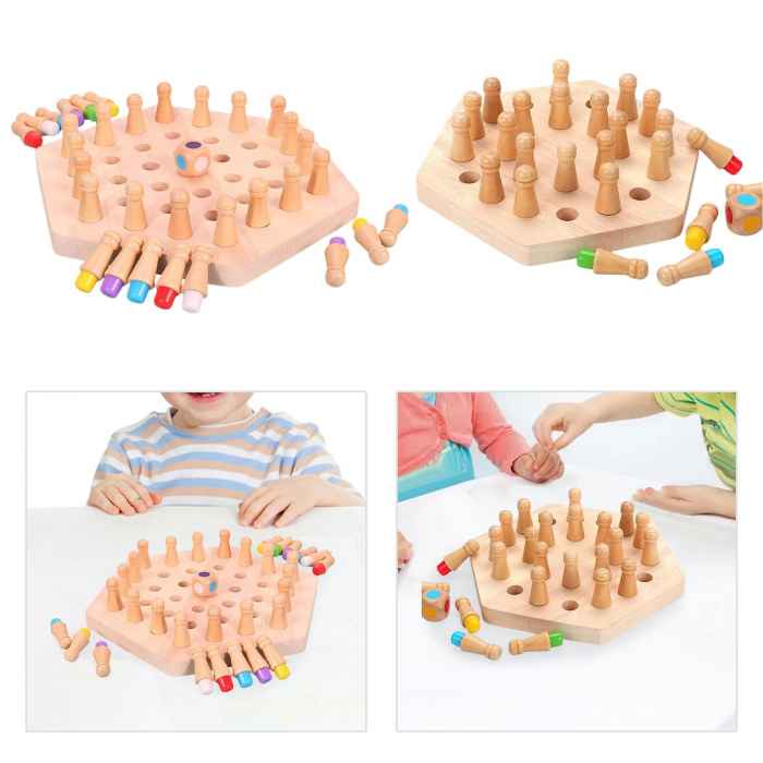 Joc de memorie Hexagonal Memory Chess, cu 24 pini, din lemn [5]