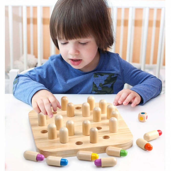 Joc de memorie si dexteritate Square Memory Chess, cu 24 pini, din lemn [2]