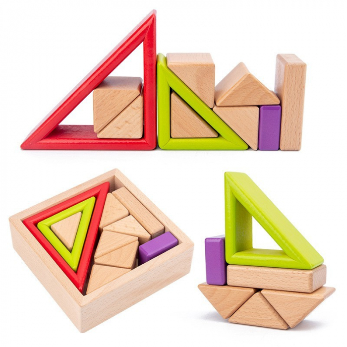 Joc de tip Montessori cu Forme Triunghi de stivuire din lemn Curcubeu [2]