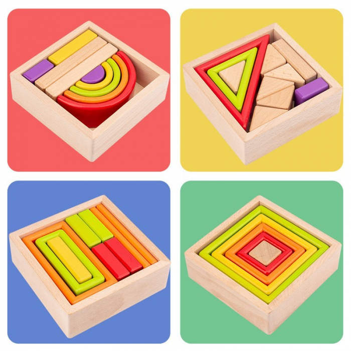 Joc de tip Montessori cu Forme Triunghi de stivuire din lemn Curcubeu [3]