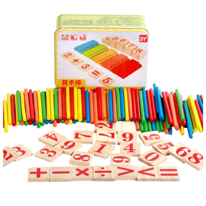 Joc Didactic Set 100 de Betisoare cu Cifre Incluse, din Lemn